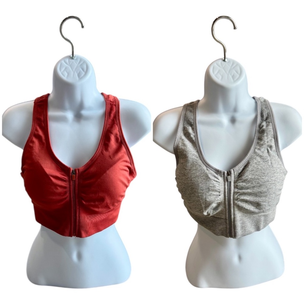 90 Degree By Reflex Burnt Orange and Gray Sports Bras